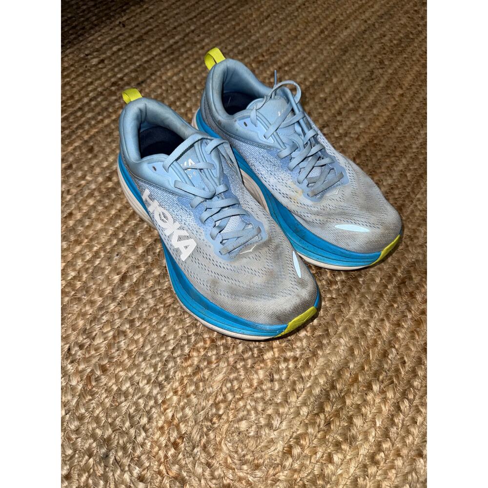 HOKA Bondi 8 running shoe in the airy blue men’s size 8.5